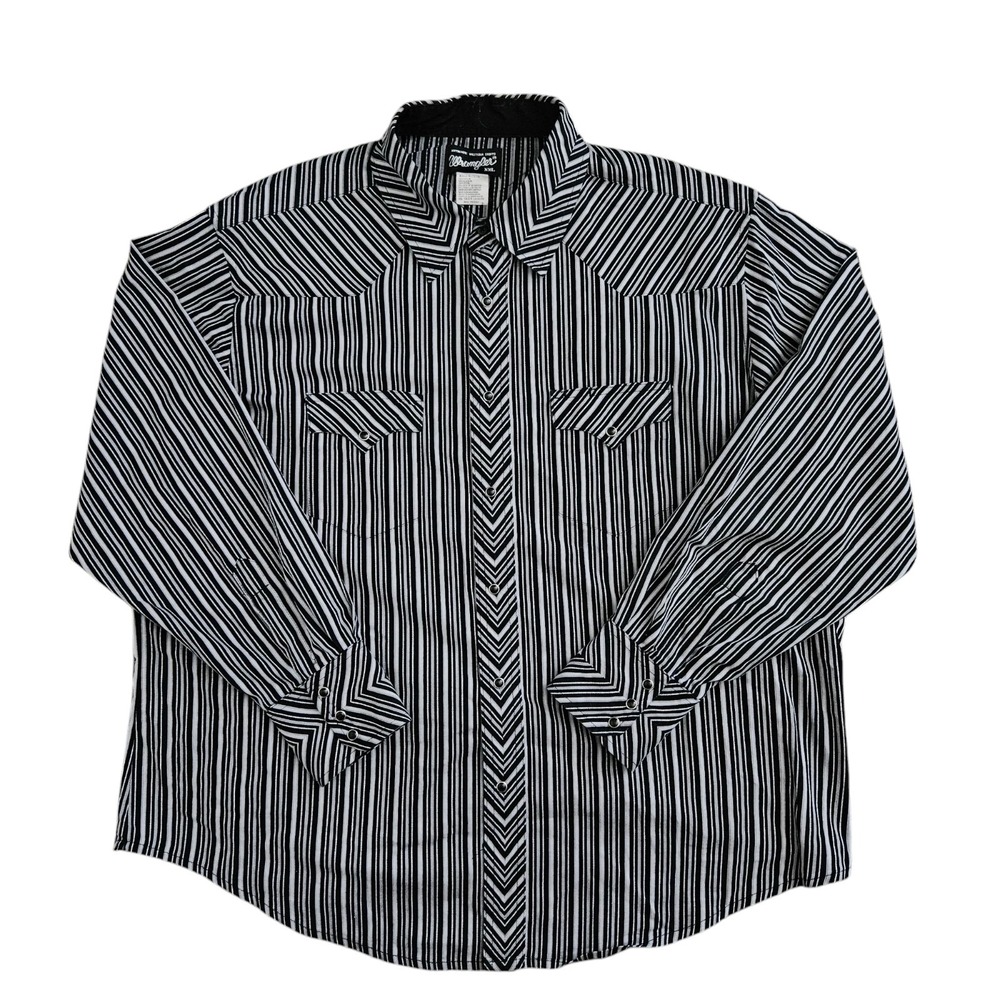 Wrangler Mens 2XL Striped Western Cowboy Rodeo Shirt Pearl Snap Zebra Black‎ VTG